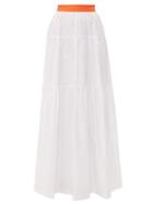 Matchesfashion.com Staud - Tiered Cotton Poplin Maxi Skirt - Womens - White