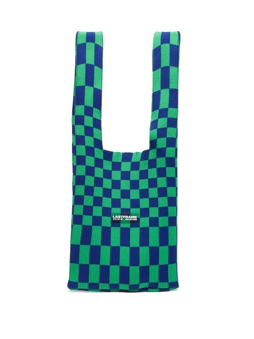 Matchesfashion.com Lastframe - Medium Ichimatsu-check Rib-knit Tote Bag - Womens - Green Multi