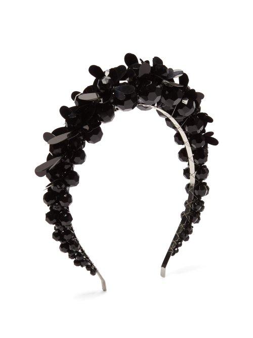 Matchesfashion.com Simone Rocha - Floral Crystal Bead Headband - Womens - Black