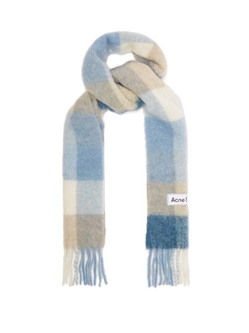 Acne Studios - Checked Fringed Scarf - Mens - Blue
