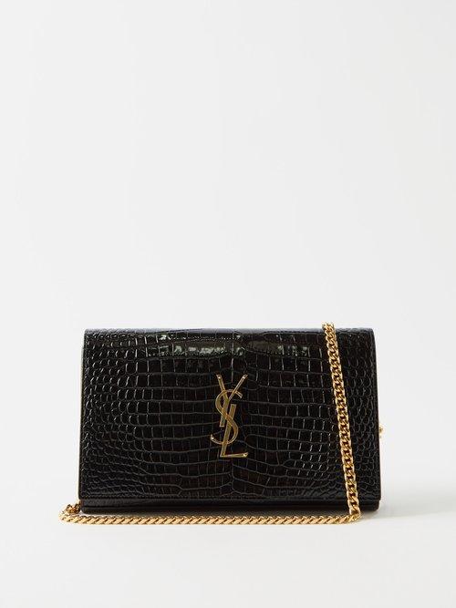 Saint Laurent - Ysl-plaque Croc-effect Leather Cross-body Bag - Womens - Black