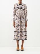 Batsheva - Clemmie Daisy-print Cotton-poplin Midi Dress - Womens - Purple Multi