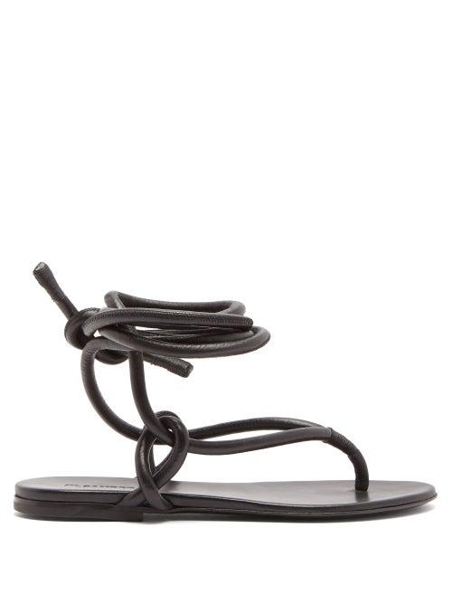 Matchesfashion.com Jil Sander - Wraparound Ankle Strap Leather Sandals - Womens - Black