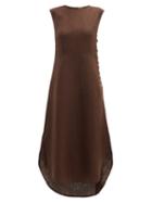 Matchesfashion.com Belize - Lila Buttoned Side Linen Midi Dress - Womens - Brown