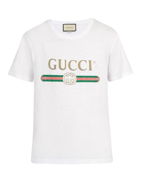 Matchesfashion.com Gucci - Archive Logo Print Cotton T Shirt - Mens - White