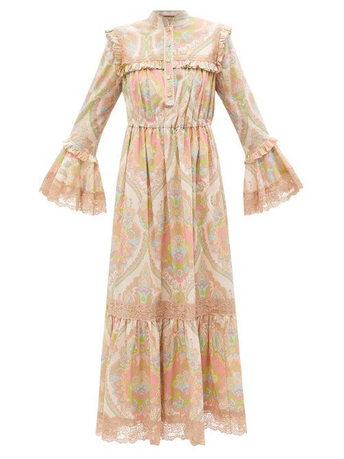 Gucci - Damask-print Cotton-muslin Maxi Dress - Womens - Pink Multi