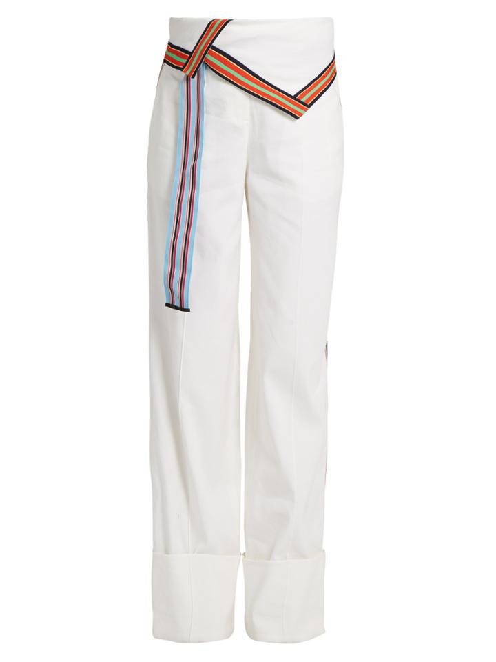 Diane Von Furstenberg Ribbon-trimmed Wide-leg Linen-blend Trousers