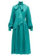 Matchesfashion.com Erdem - Heloisa Polka Dot Satin Jacquard Midi Dress - Womens - Green Multi