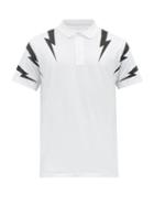 Matchesfashion.com Neil Barrett - Thunderbolt Print Cotton Polo Shirt - Mens - White Black