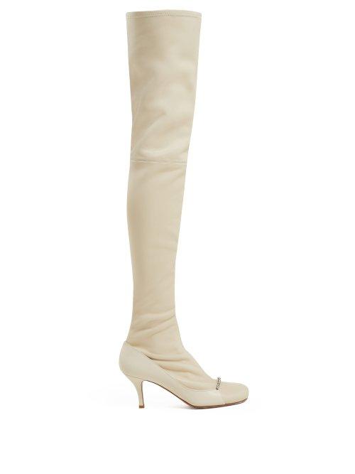 Matchesfashion.com Valentino - Ring Toes Over The Knee Leather Boots - Womens - Cream
