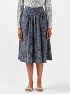 Etro - Lucy Pleated Paisley-print Cotton Midi Skirt - Womens - Navy