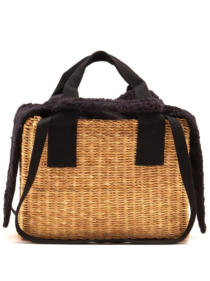 Muuñ Ninon Faux-shearling And Woven-straw Bag
