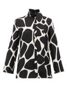 Matchesfashion.com Valentino - Pussy-bow 1966 Giraffe-print Wool-blend Top - Womens - Black White