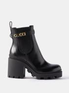 Gucci - Logo-plaque Leather Ankle Boots - Womens - Black