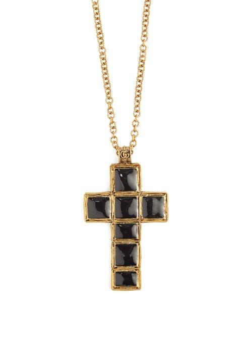 Matchesfashion.com Gucci - Cross Pendant Bead Necklace - Womens - Black