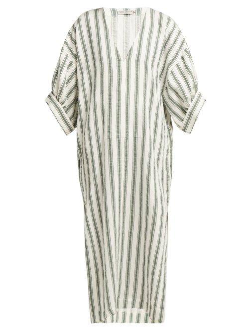 Matchesfashion.com Three Graces London - Livietta Striped Linen Blend Kaftan - Womens - Green Stripe