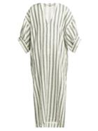 Matchesfashion.com Three Graces London - Livietta Striped Linen Blend Kaftan - Womens - Green Stripe