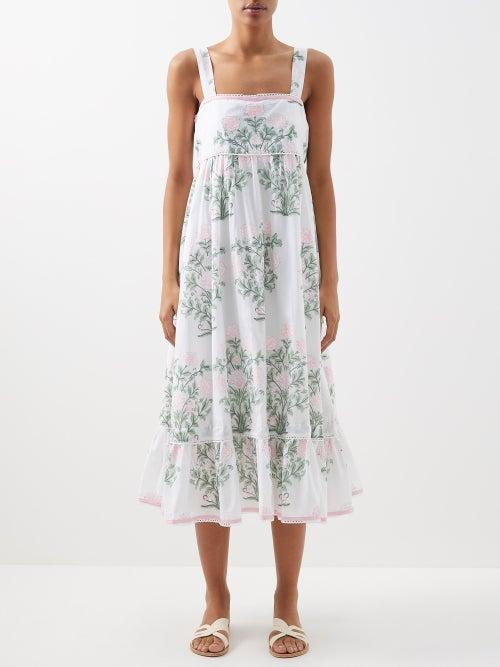 Juliet Dunn - Floral-print Cotton-poplin Midi Dress - Womens - White Multi