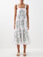Juliet Dunn - Floral-print Cotton-poplin Midi Dress - Womens - White Multi