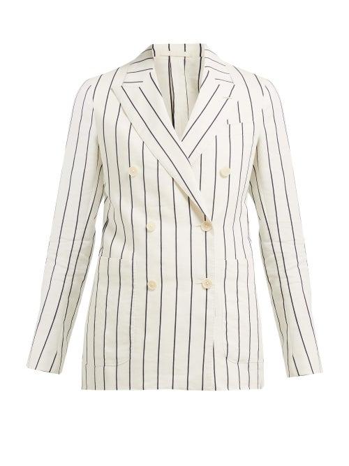 Matchesfashion.com Odyssee - Jeanne Striped Cotton Double Breasted Blazer - Womens - Cream