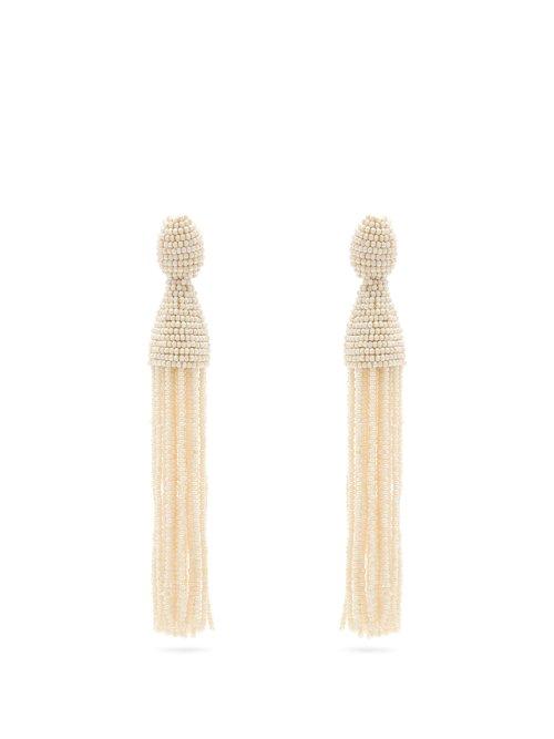 Matchesfashion.com Oscar De La Renta - Beaded Tassel Drop Earrings - Womens - Ivory