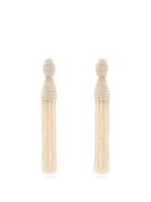 Matchesfashion.com Oscar De La Renta - Beaded Tassel Drop Earrings - Womens - Ivory
