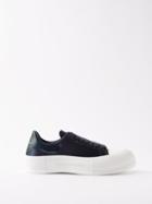 Alexander Mcqueen - Deck Satin And Leather Trainers - Womens - Navy