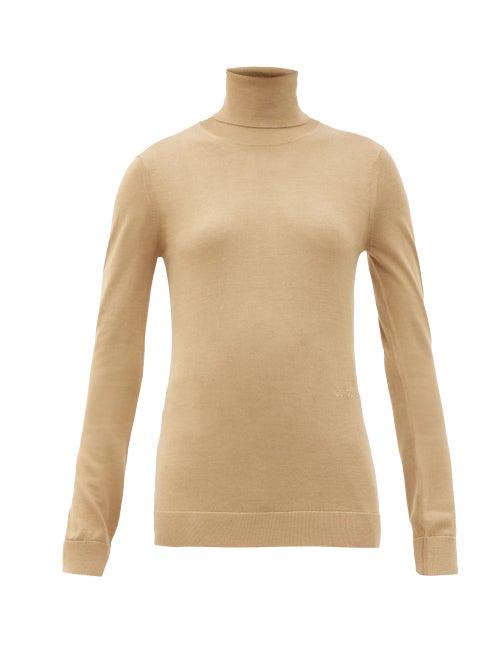 Matchesfashion.com Burberry - Elaina Roll-neck Two-tone Wool-blend Sweater - Womens - Camel