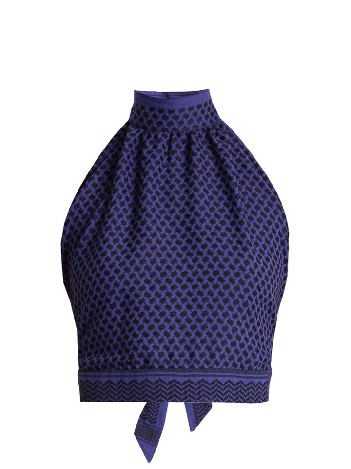Cecilie Copenhagen Open-back Scarf-jacquard Cotton Halterneck Top