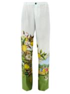 Matchesfashion.com Issimo X F.r.s. For Restless Sleepers - Etere Lemon-print Silk-twill Trousers - Womens - Light Blue