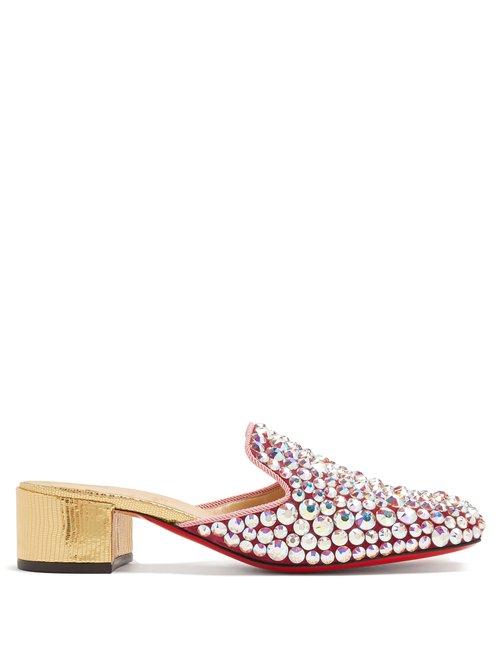 Matchesfashion.com Christian Louboutin - Eltonetta 35 Crystal Embellished Suede Mules - Womens - Pink Multi