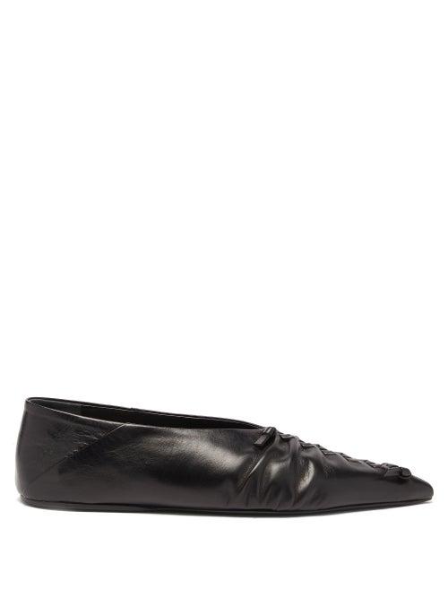 Jil Sander - Point-toe Leather Flats - Womens - Black