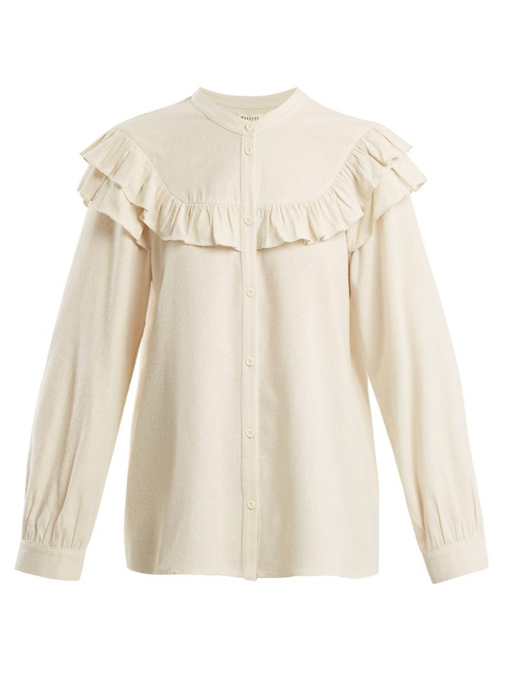 Masscob Frill-trimmed Raw-silk Blouse