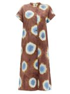 Matchesfashion.com Sea - Tie Dye Buttoned Cotton Poplin Midi Dress - Womens - Brown Multi