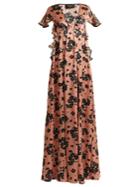 Rochas Floral-print Ruffle-sleeved Silk Dress