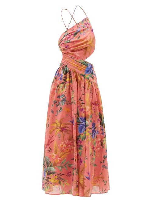 Zimmermann - Tropicana Asymmetric Cutout Midi Dress - Womens - Pink