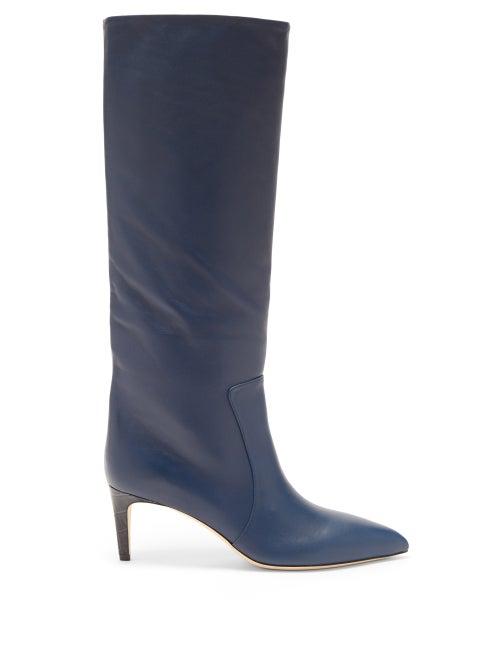 Paris Texas - Point-toe Leather Knee-high Boots - Womens - Navy