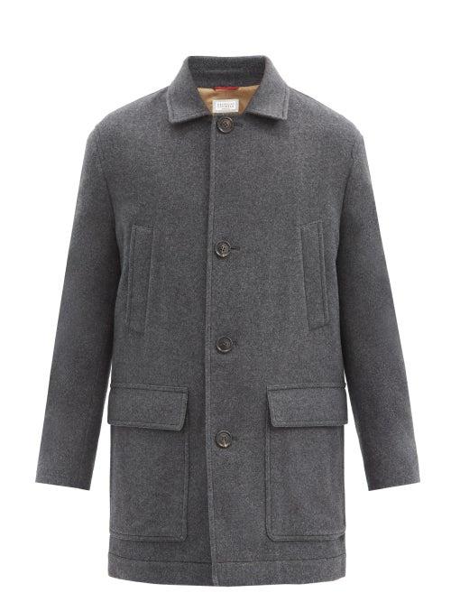 Matchesfashion.com Brunello Cucinelli - Single-breasted Cashmere Coat - Mens - Dark Grey