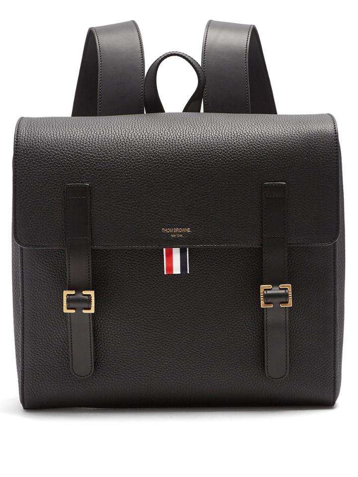 Thom Browne Buckle-strap Grained-leather Backpack