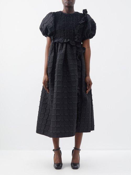 Cecilie Bahnsen - Chloe Puff-sleeve Matelass Midi Dress - Womens - Black