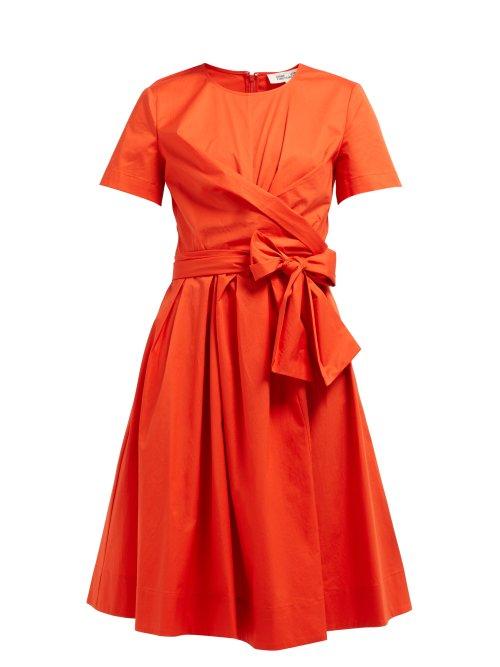 Matchesfashion.com Diane Von Furstenberg - Quinn Tie Waist Stretch Cotton Poplin Dress - Womens - Orange