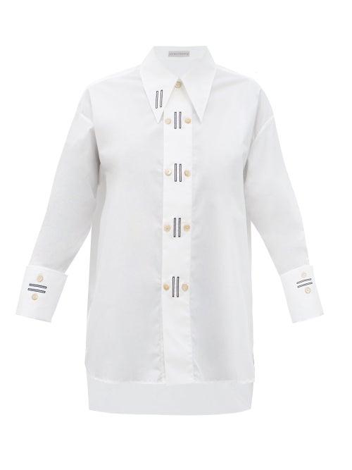 Matchesfashion.com Palmer//harding - Marcai Embroidered Point-collar Cotton-blend Shirt - Womens - White