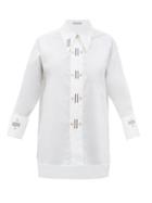Matchesfashion.com Palmer//harding - Marcai Embroidered Point-collar Cotton-blend Shirt - Womens - White