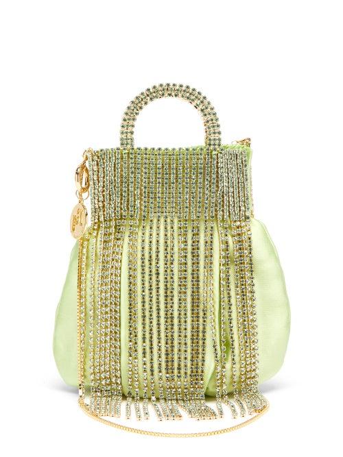 Matchesfashion.com Rosantica - Follie Crystal-fringed Satin Bag - Womens - Green Multi
