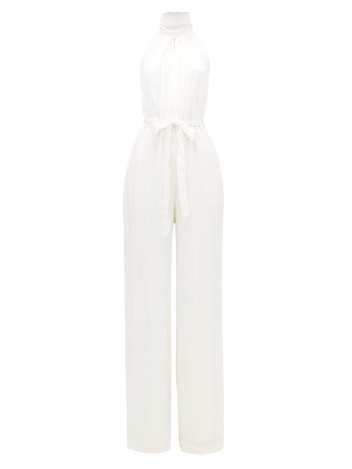Matchesfashion.com Roland Mouret - Crossbill Pussy-bow Silk-blend Jumpsuit - Womens - White