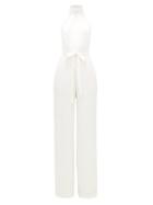 Matchesfashion.com Roland Mouret - Crossbill Pussy-bow Silk-blend Jumpsuit - Womens - White