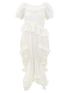 Matchesfashion.com Simone Rocha - Embroidered Georgette Midi Dress - Womens - Ivory