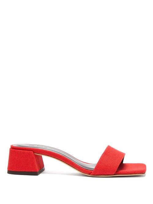 Matchesfashion.com By Far - Courtney Square Toe Linen Canvas Mules - Womens - Red