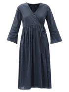 Matchesfashion.com Loup Charmant - Byblos Organic-cotton Voile Wrap Dress - Womens - Navy