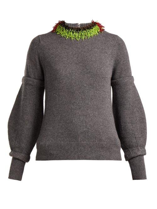 Matchesfashion.com Toga - Beaded Wool Blend Sweater - Womens - Grey